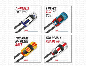Racecar Printable Valentine Cards