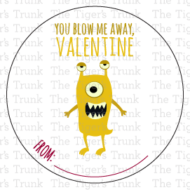 Monster-Themed Printable Valentine's Stickers for Gum or Bubbles
