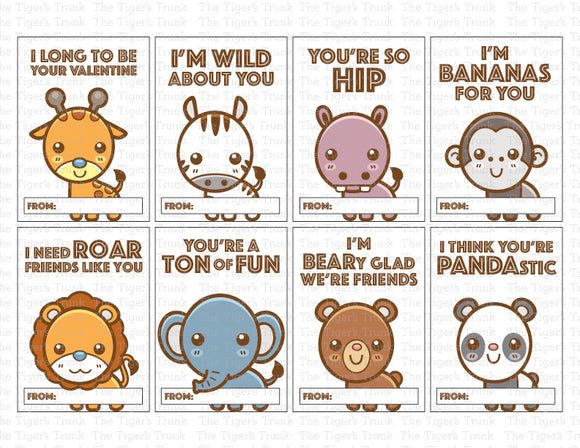 Zoo Animal Printable Valentine Cards